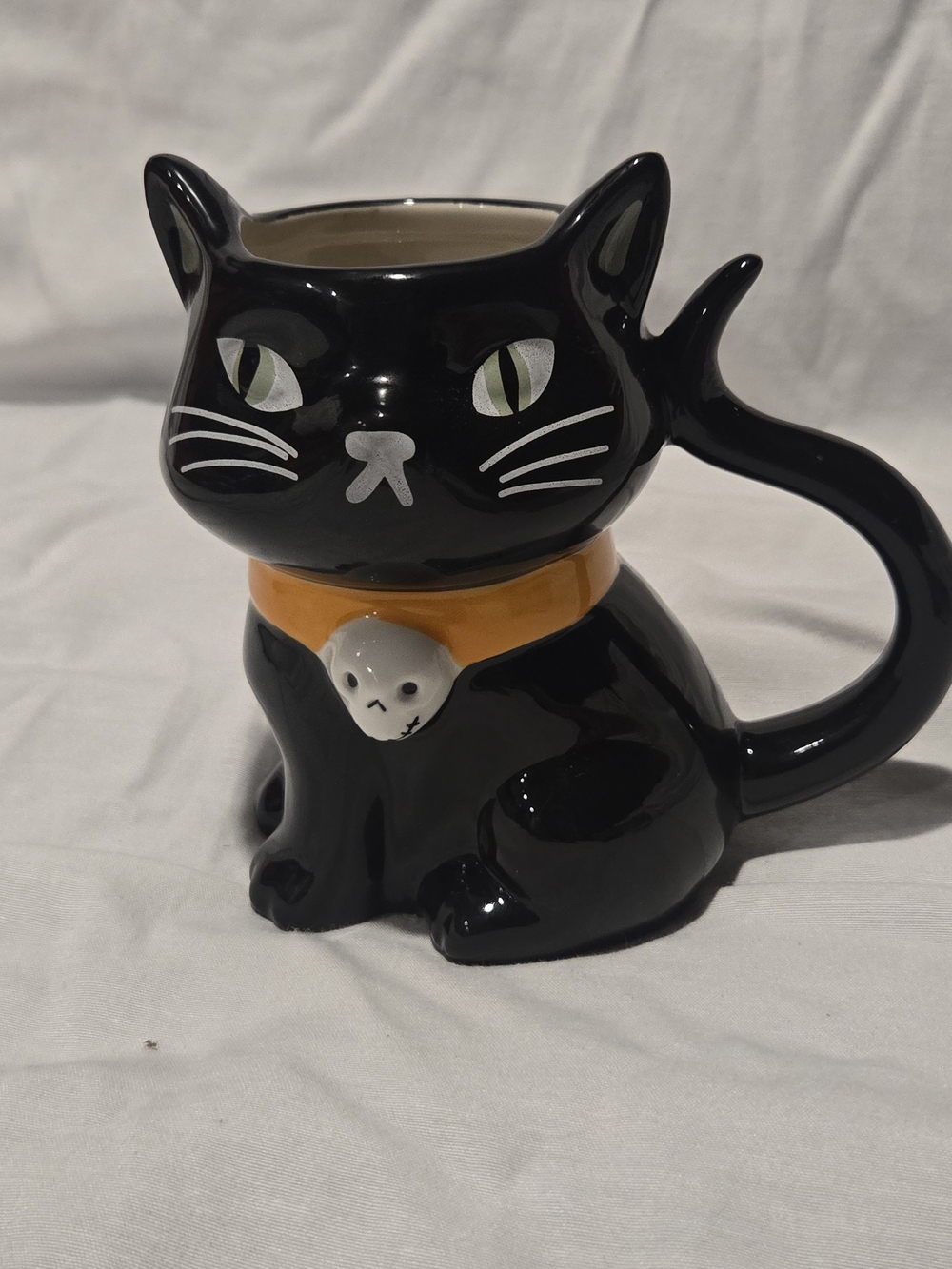 Target Black Cat Ceramic Mug with Orange Collar and Skull Charm